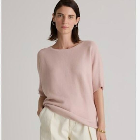 Quince Lightweight Organic Cotton Cashmere Link-Stitch Dolman Sweater Pink Large - Picture 1 of 7